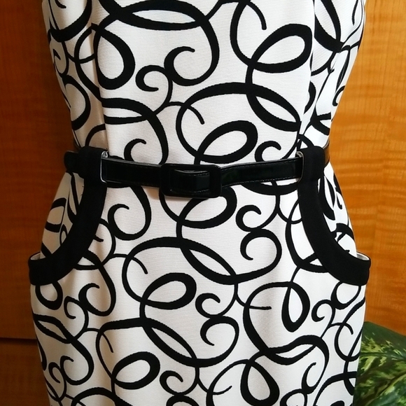 NWOT London Times white and black dress w/ matching belt sz.8 - Picture 3 of 7
